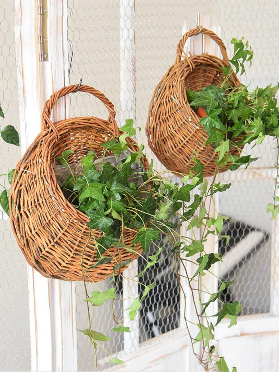 1pc Rattan Hanging Basket, Modern Hanging Flower Basket For Home - Multicolor - View 1