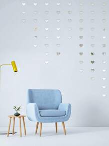50pcs/Set PMMA Decorative Mirror, Modern Heart Shaped Mirror Wall Sticker For Home Wall Decor Room Decor Wall Mirror Mirror For Room Home Decor Bathroom Decor Living Room Decor - Silver - View 4