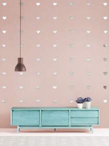 50pcs/Set PMMA Decorative Mirror, Modern Heart Shaped Mirror Wall Sticker For Home Wall Decor Room Decor Wall Mirror Mirror For Room Home Decor Bathroom Decor Living Room Decor - Silver - View 5