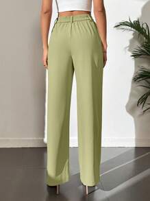 SHEIN Tall Quần nữ Nút Túi Dây kéo màu trơn Giải trí - Màu xanh Bạc hà - Xem 2