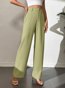 SHEIN Tall Quần nữ Nút Túi Dây kéo màu trơn Giải trí - Màu xanh Bạc hà - Xem 4