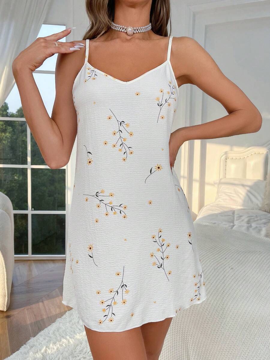 Floral Print Cami Nightdress - White - View 1