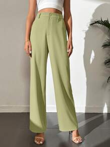 SHEIN Tall Quần nữ Nút Túi Dây kéo màu trơn Giải trí - Màu xanh Bạc hà - Xem 6