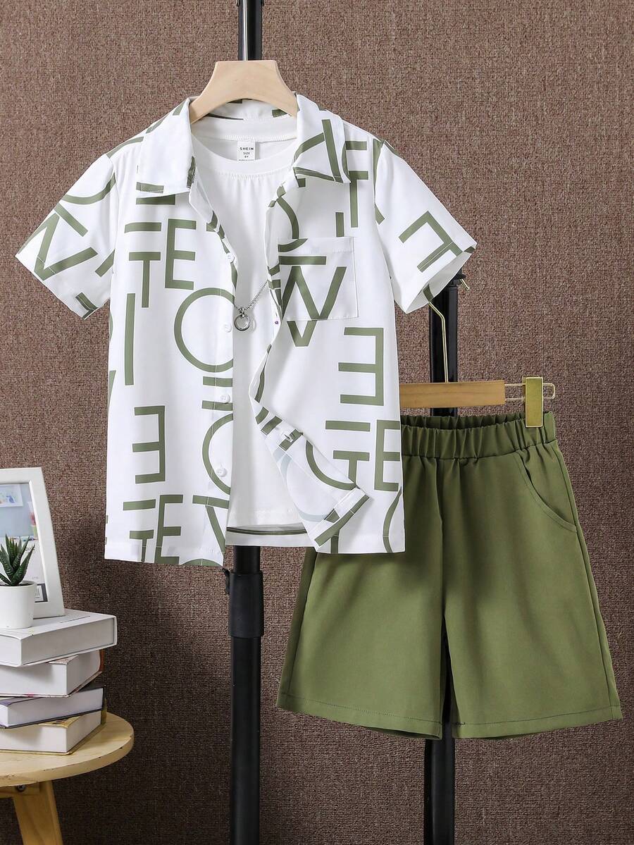 SHEIN Bộ hai mảnh Trai Túi Nút phía trước Lá thư Giải trí - Nhiều màu - Xem 1