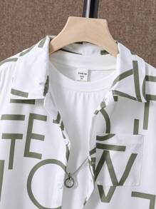 SHEIN Bộ hai mảnh Trai Túi Nút phía trước Lá thư Giải trí - Nhiều màu - Xem 5