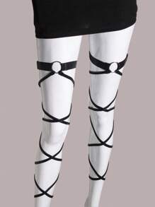 2pcs Punk Ring Decor Garter Belt Harness Halloween - Black - View 4