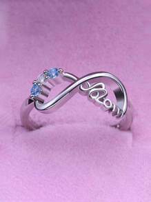 1入組魅力四射方晶鋯石和無窮象徵裝飾圓環適合女士適用於母親節禮品 - 銀色 - 查看 3