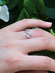 1入組魅力四射方晶鋯石和無窮象徵裝飾圓環適合女士適用於母親節禮品 - 銀色 - 查看 4