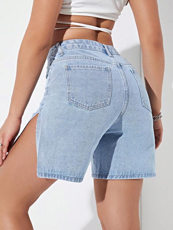 Solid Bermuda Denim Shorts SHEIN USA