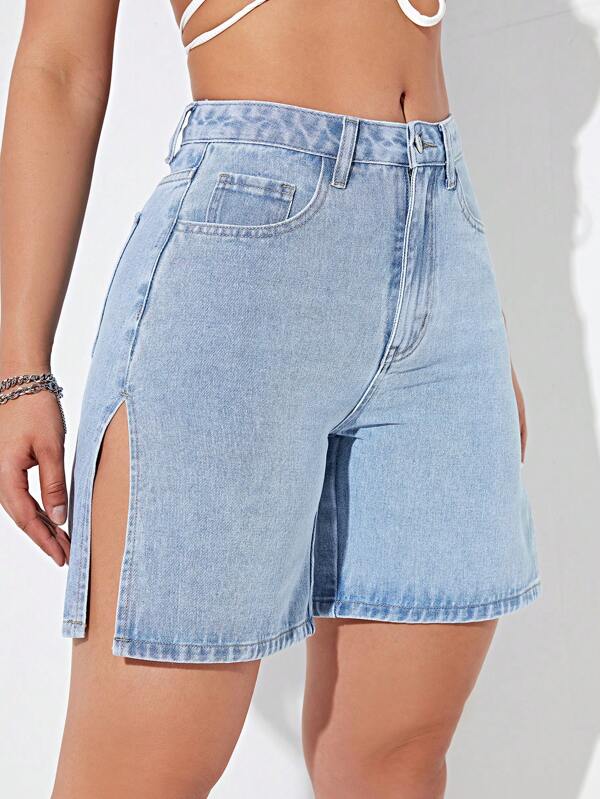 Solid Bermuda Denim Shorts SHEIN USA
