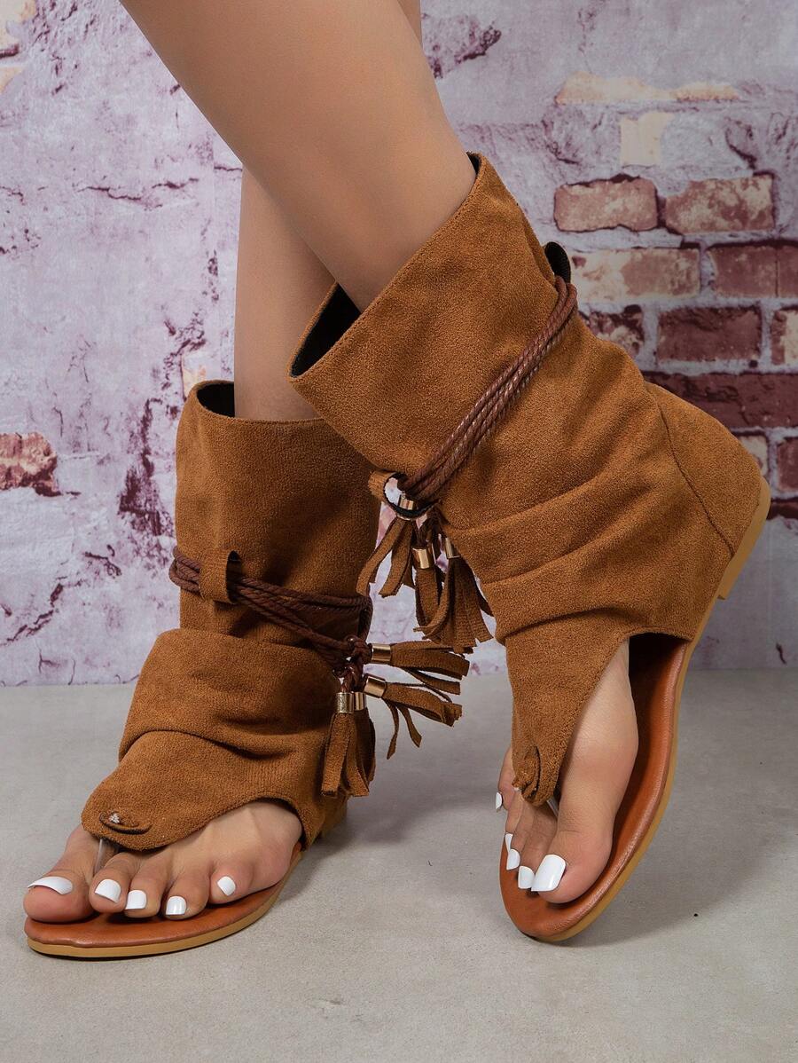 Giày bốt Nữ Thời trang Trượt trên - màu nâu - Xem 1