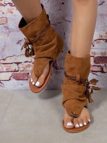 Giày bốt Nữ Thời trang Trượt trên - màu nâu - Xem 3