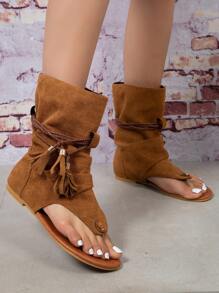 Giày bốt Nữ Thời trang Trượt trên - màu nâu - Xem 4