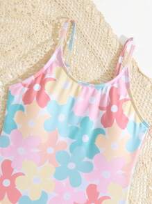 Girls Floral Print One Piece Swimsuit - Multicolor - View 4
