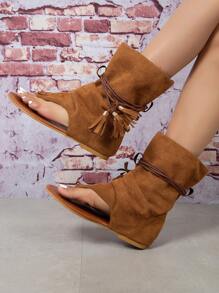 Giày bốt Nữ Thời trang Trượt trên - màu nâu - Xem 5