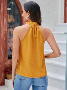 SHEIN Clasi 1入組圓點褶邊繞頸襯衫 - 芥末黃 - 查看 2