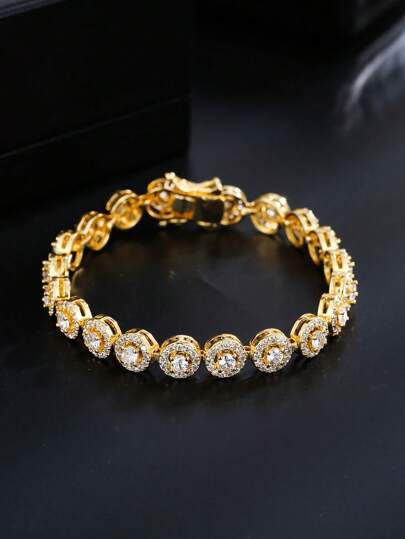 1 st modeminimalistisk kopparcirkel Cubic Zirconia & Ribbon Justerbart Bröllopsarmband