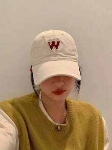 1入組中性字母貼飾休閒棒球帽適用於日常 - 米色 - 查看 1