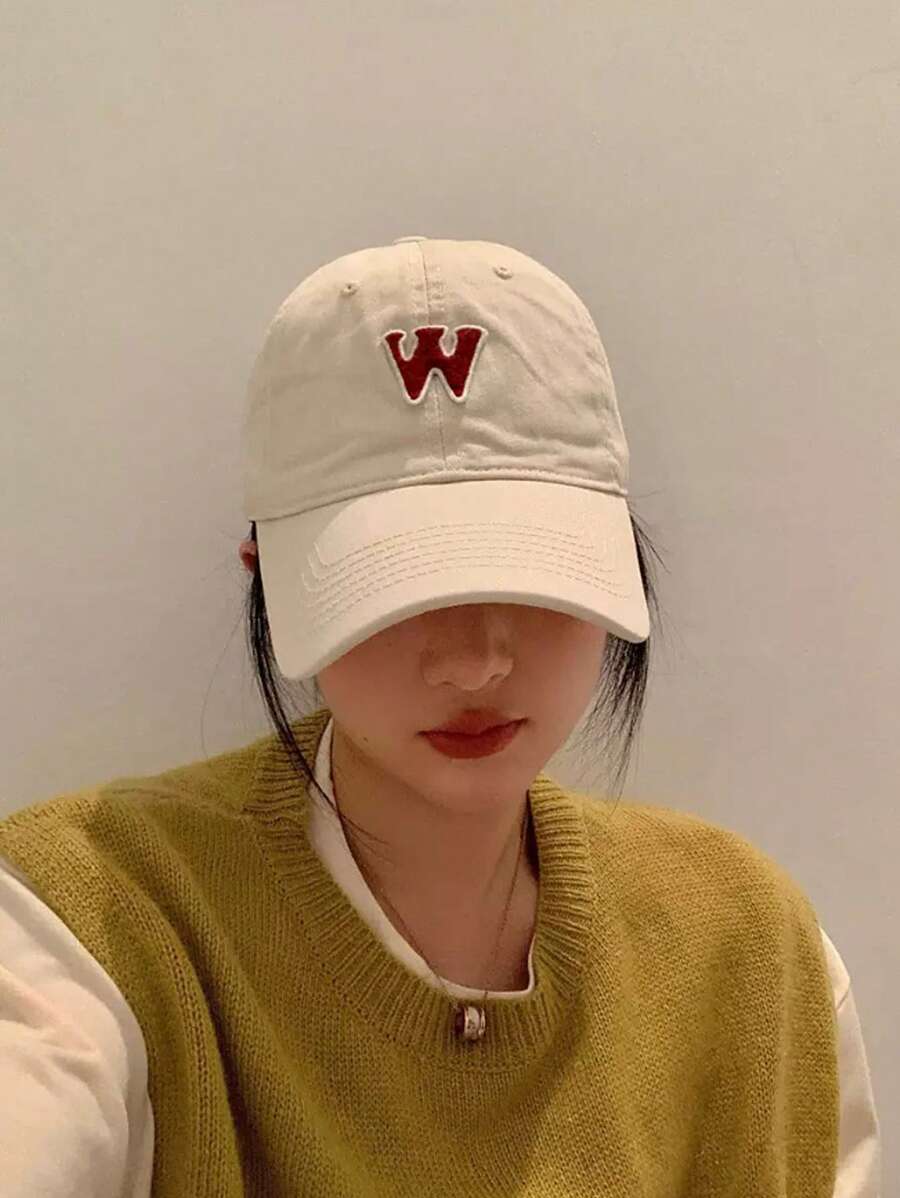 1入組中性字母貼飾休閒棒球帽適用於日常 - 米色 - 查看 1