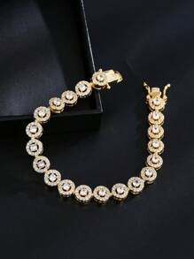 1pc Fashion Minimalist Copper Circle Cubic Zirconia & Ribbon Adjustable Bridal Wedding Bracelet