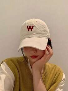 1入組中性字母貼飾休閒棒球帽適用於日常 - 米色 - 查看 2