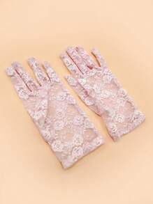 1雙女性花卉蕾絲休閒手套適用於日常 - 粉色 - 查看 1