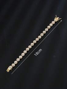 1pc Fashion Minimalist Copper Circle Cubic Zirconia & Ribbon Adjustable Bridal Wedding Bracelet