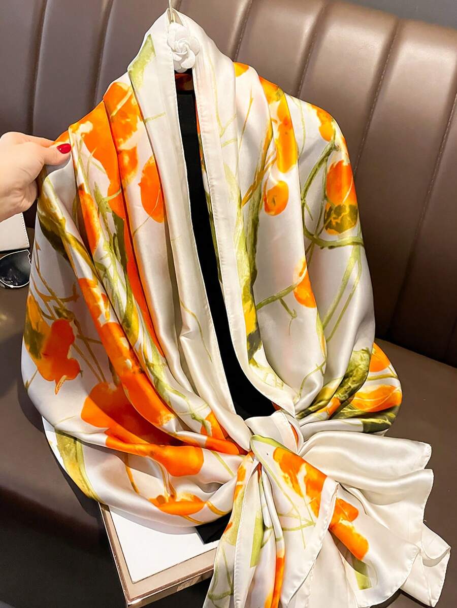1入組女性柿子印花時尚百搭圍巾適用於禮品 - 彩色 - 查看 1
