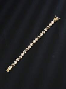 1pc Fashion Minimalist Copper Circle Cubic Zirconia & Ribbon Adjustable Bridal Wedding Bracelet