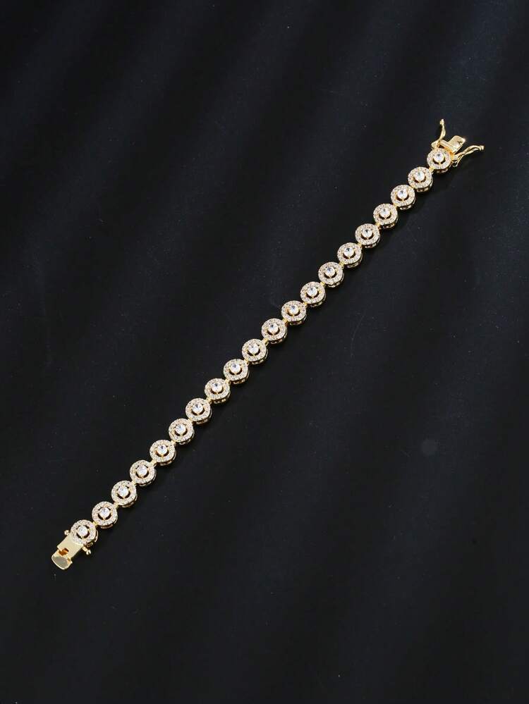 1pc Fashion Minimalist Copper Circle Cubic Zirconia & Ribbon Adjustable Bridal Wedding Bracelet