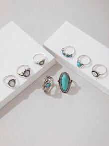 imoli 8Pcs/Set Turquoise Decor Ring Boho