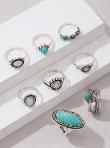 imoli 8Pcs/Set Turquoise Decor Ring Boho