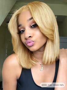 透明蕾絲金髮棕色直鮑勃 4 X 4 蕾絲閉合假髮 150%/180% 密度 10-14 英寸 #27 顏色預拔自然髮際線蕾絲雷米短髮頂級品質女式假髮棕色 - S27 - 查看 4