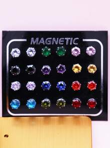 12 cặp/bộ Thép không gỉ Cái vuốt Pha lê & Khối Zirconia  Từ tính Hoa tai Không xỏ lỗ - Nhiều màu - Xem 11