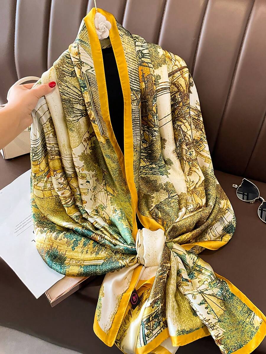 1pc Women Scenery Print Fashion Versatile Scarf For Mother's Gift - Multicolor - View 1