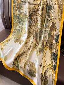 1pc Women Scenery Print Fashion Versatile Scarf For Mother's Gift - Multicolor - View 2