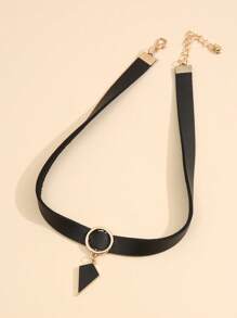 三角形吊墜頸鏈 - 黑色 - 查看 1