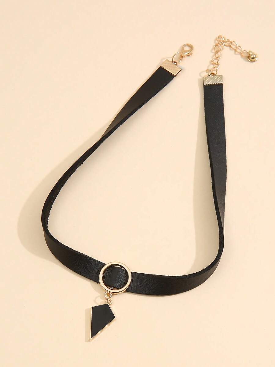 三角形吊墜頸鏈 - 黑色 - 查看 1