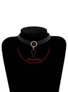 三角形吊墜頸鏈 - 黑色 - 查看 3