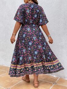 SHEIN Women Plus Floral Print Ruffle Hem Dress, Summer Outfit - Multicolor - View 2