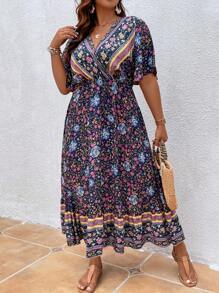 SHEIN Women Plus Floral Print Ruffle Hem Dress, Summer Outfit - Multicolor - View 4