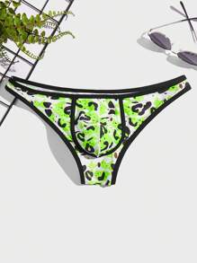 Men Graphic Print Contrast Binding Brief Sexy Underwear - Green - View 1