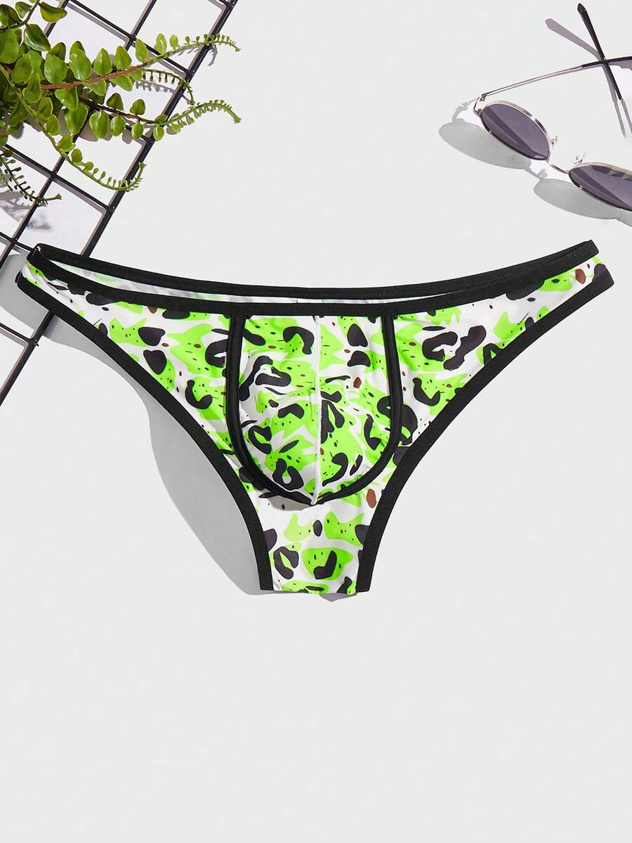 Men Graphic Print Contrast Binding Brief Sexy Underwear - Green - View 1