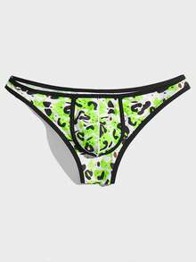 Men Graphic Print Contrast Binding Brief Sexy Underwear - Green - View 3