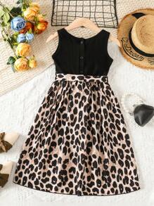 SHEIN Young Girl Leopard Print Belted Tank Jumpsuit - Multicolor - View 2