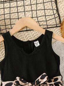 SHEIN Young Girl Leopard Print Belted Tank Jumpsuit - Multicolor - View 3