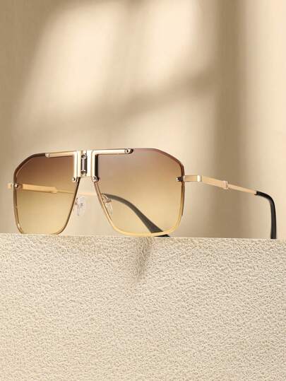 1副超大金属无框时尚眼镜，适合夏季海滩度假、户外活动和旅行