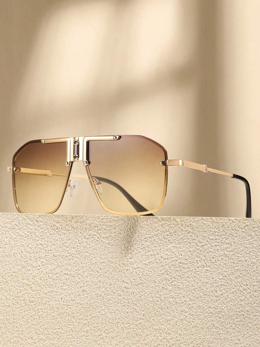 1 Pair Extra Large Metallic Frameless Fashion Glasses , Suitable For Summer Beach, Outdoor Activities And Travel - Ombre - View 1