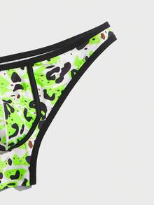 Men Graphic Print Contrast Binding Brief Sexy Underwear - Green - View 4