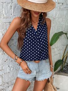 SHEIN Clasi 波點圖案無袖襯衫 - 藍白色 - 查看 5